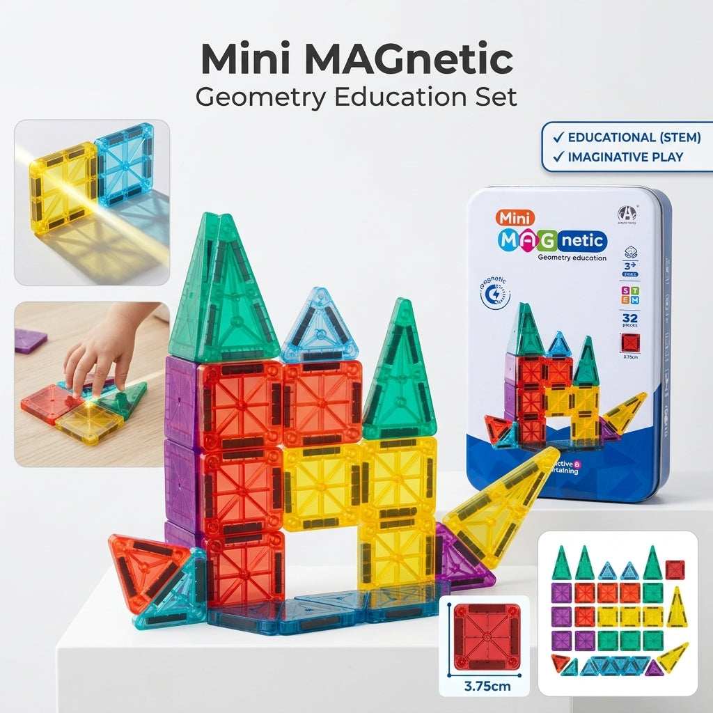 32-piece magnetic building block set with portable iron storage box